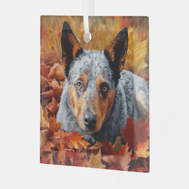 Australian Cattle  in Autumn Leaves Fall Inspire  Glass Tree Decoration (Front Left)