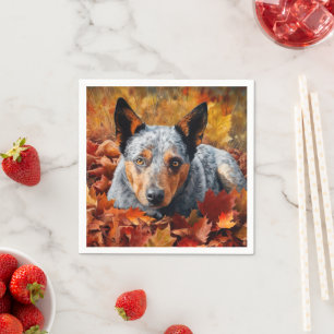 Australian Cattle  in Autumn Leaves Fall Inspire  Napkin