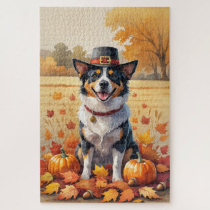 Australian Cattle in Autumn Leaves Thanksgiving  Jigsaw Puzzle