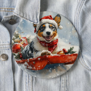 Australian Cattle in Sledge Let it Snow Christmas 6 Cm Round Badge