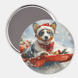 Australian Cattle in Sledge Let it Snow Christmas Magnet
