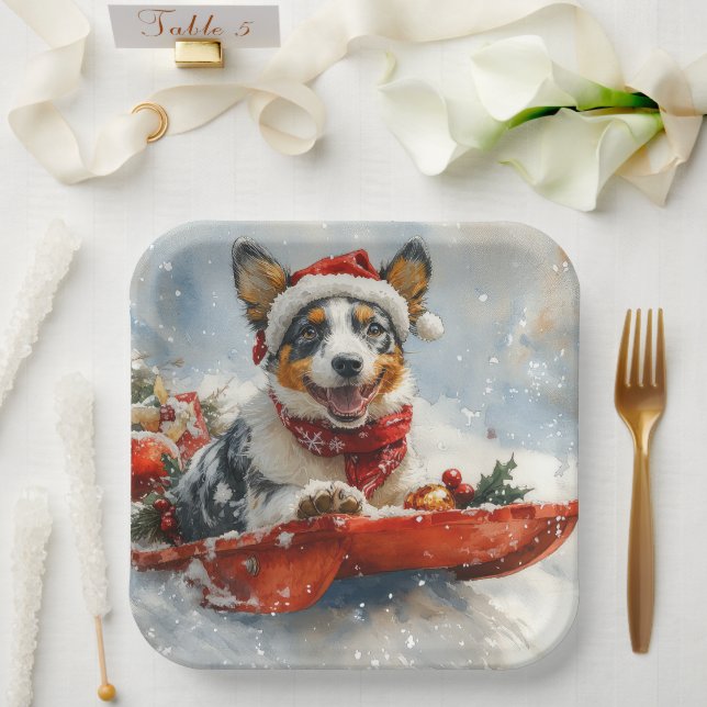 Australian Cattle in Sledge Let it Snow Christmas Paper Plate (Wedding)