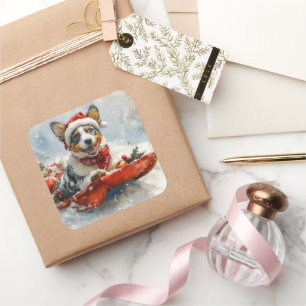 Australian Cattle in Sledge Let it Snow Christmas Square Sticker