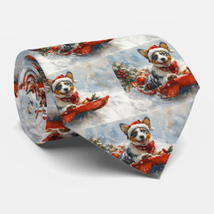 Australian Cattle in Sledge Let it Snow Christmas Tie