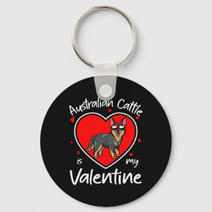 Australian Cattle Is My Valentine Heart Shape Dog Key Ring