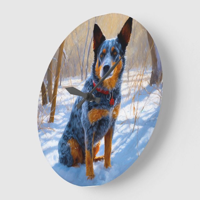 Australian Cattle Let It Snow Christmas Large Clock (Angle)
