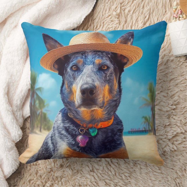 Australian Cattle on Beach,dog lovers summer gift Cushion (Blanket)
