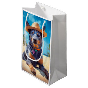 Australian Cattle on Beach,dog lovers summer gift Small Gift Bag