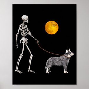 Australian Cattle Skeleton Dog Walking Halloween Poster