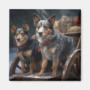 Australian Cattle Snowy Sleigh Christmas Decor Magnet