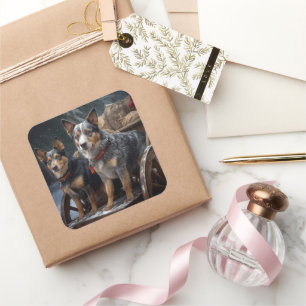 Australian Cattle Snowy Sleigh Christmas Decor Square Sticker