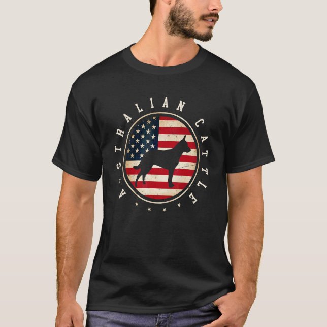 Australian Cattle Usa Flag 4th July Dog Mum Dad T-Shirt (Front)