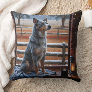 Australian Cattle With Christmas Lights Holiday Cushion