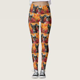 Australian Cattle With Heart Roses Valentine's Day Leggings