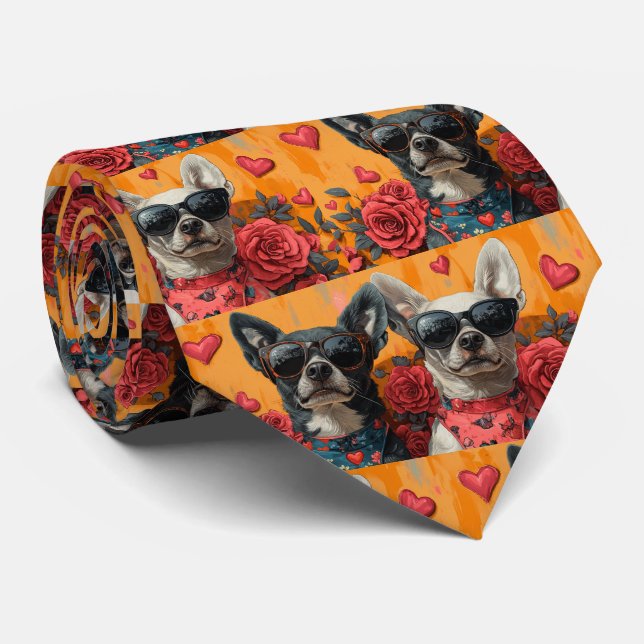 Australian Cattle With Heart Roses Valentine's Day Tie (Rolled)