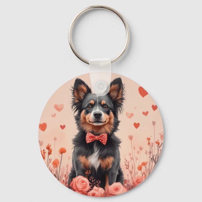Australian Cattle with Roses - Valentine's Day Key Ring (Front)