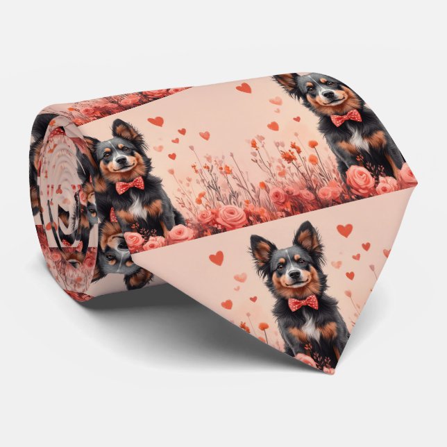 Australian Cattle with Roses - Valentine's Day Tie (Rolled)