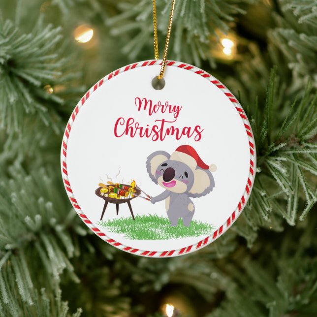 Australian Christmas Cute Koala enjoying a BBQ Ceramic Tree Decoration (Tree)