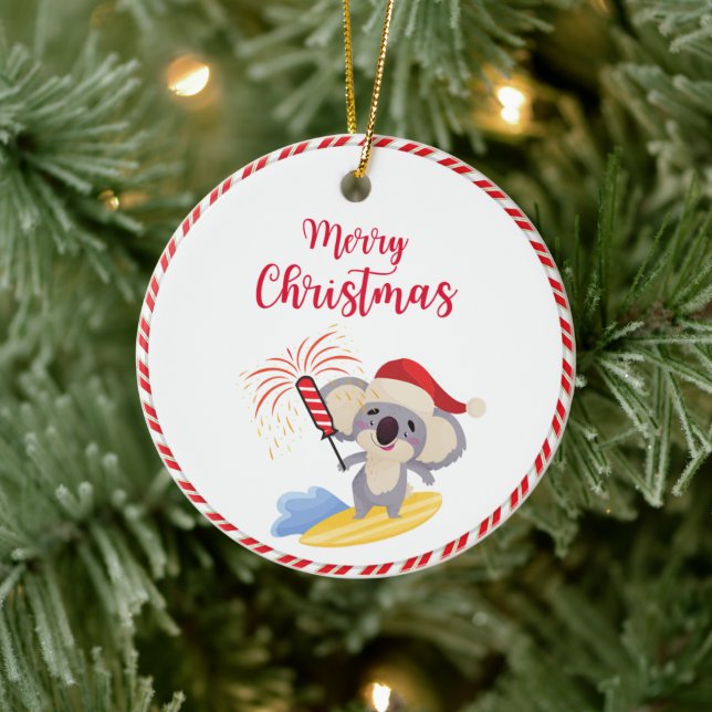 Australian Christmas Cute Koala Surfing Design Ceramic Tree Decoration (Tree)