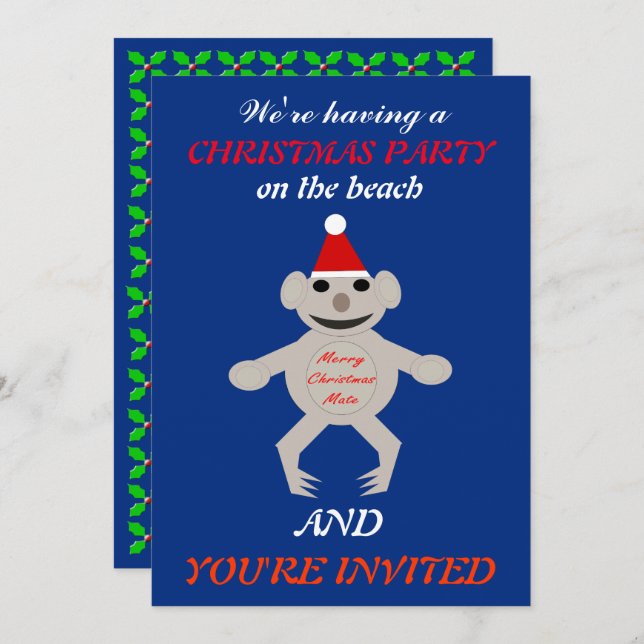 Australian Christmas Koala Bear Custom Invites (Front/Back)