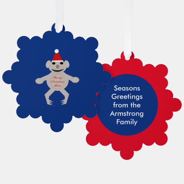 Australian Christmas Koala Bear Custom Tree Decoration Card (Front/Back)