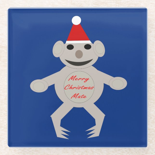 Australian Christmas Koala Bear Glass Coaster (Front)