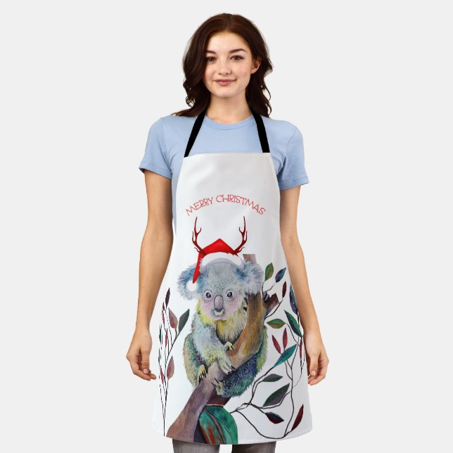Australian Christmas Koala Santa Hat Red Green Apron (Worn)