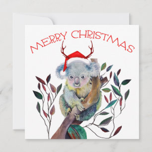 Australian Christmas Koala Santa Hat Red Green Card
