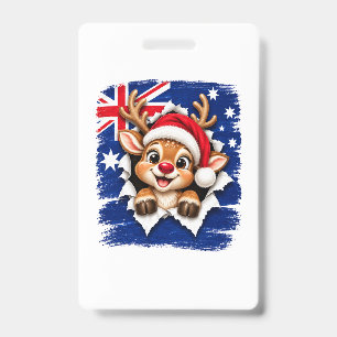 Australian Christmas Reindeer ID Badge