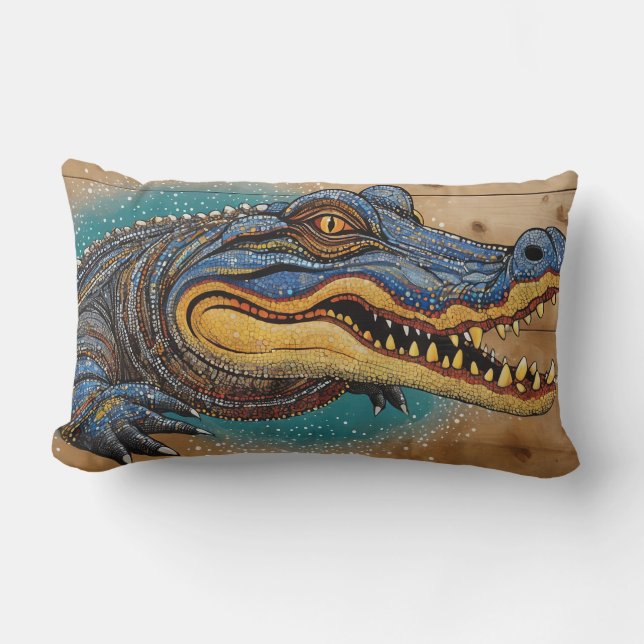 Australian Crocodile Art Design Lumbar Cushion (Front)