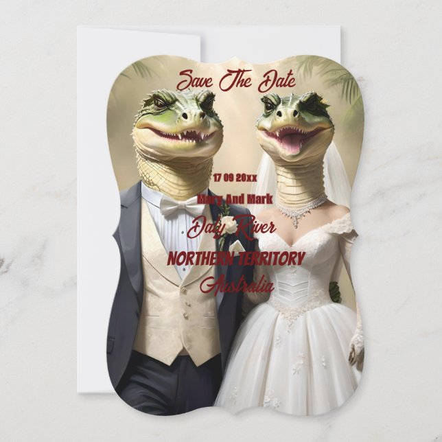 Australian Crocodile Wedding Save The Date, (Front)