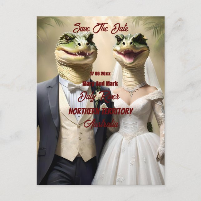 Australian Crocodile Wedding Save The Date, Postcard (Front)