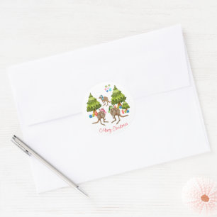 Australian Cute Kangaroo Christmas Classic Round Sticker