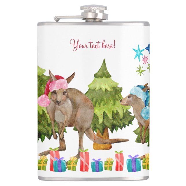 Australian Cute Kangaroo Christmas Hip Flask (Front)