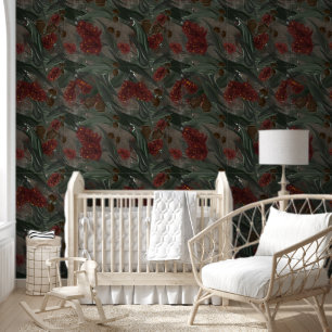 Australian Eucalyptus Bottle Brush Floral Pattern Wallpaper