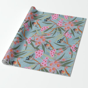 Australian Eucalyptus Flowers with Birds Wrapping Paper