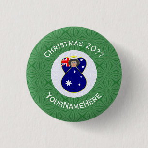 Australian Flag Angel Christmas Personalised  3 Cm Round Badge