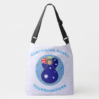 Australian Flag Angel in Blue Circle on White Crossbody Bag