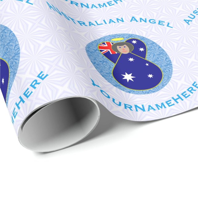 Australian Flag Angel in Blue Circle on White Wrapping Paper (Roll Corner)