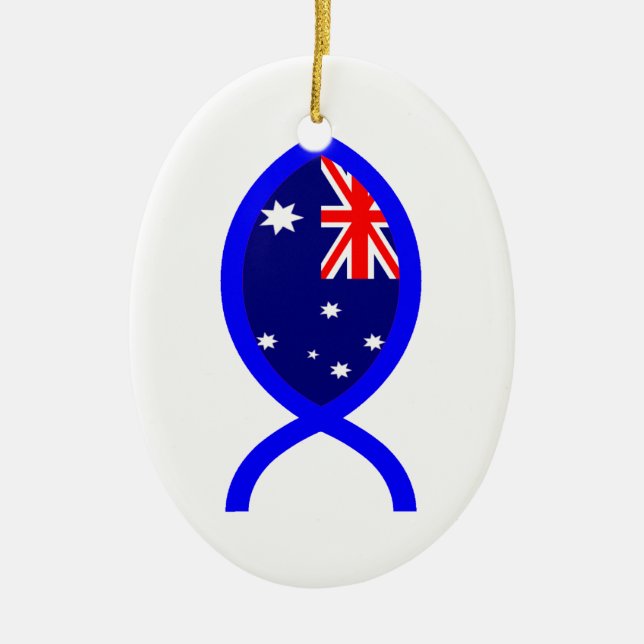Australian Flag Christian Fish Symbol Ceramic Tree Decoration (Front)