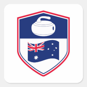 Australian Flag Curling Winter Ice Sport Australia Square Sticker