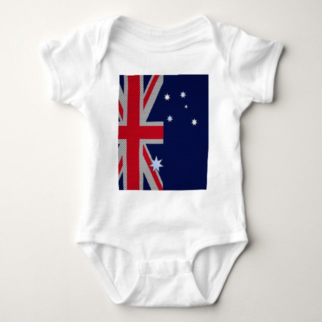 Australian Flag Design Carbon Fibre Chrome Style Baby Bodysuit (Front)