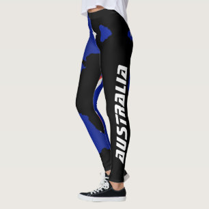 Australian Flag Design White Letters On black Leggings