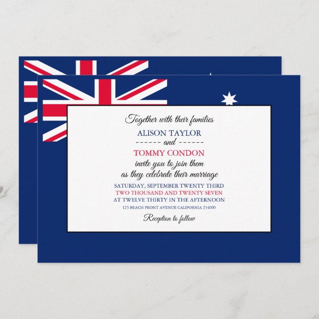 Australian Flag, Flag of Australia Wedding Invitation (Front/Back)