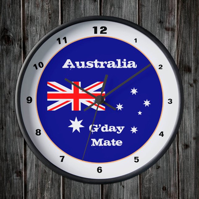 Australian Flag & G'day Mate, Australia /design Round Clock (Creator Uploaded)