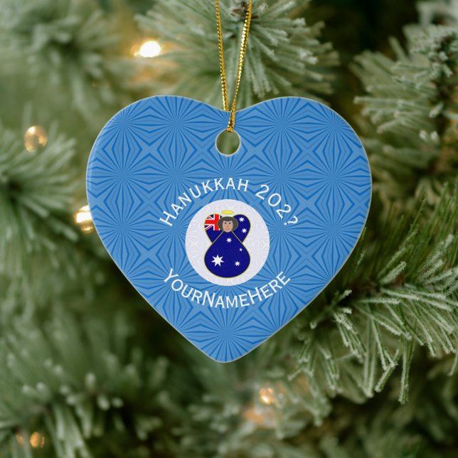Australian Flag Hanukkah Angel Name Year Heart Ceramic Tree Decoration (Tree)