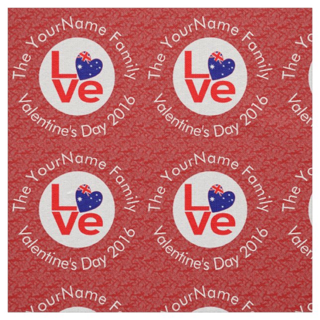 Australian Flag Heart LOVE Red Personalised Text  Fabric (Swatch)