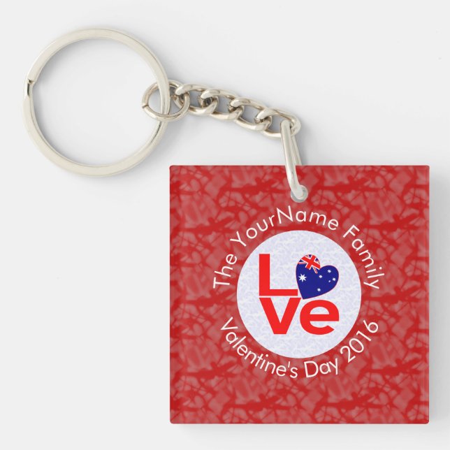 Australian Flag Heart LOVE Red Personalised Text  Key Ring (Front)