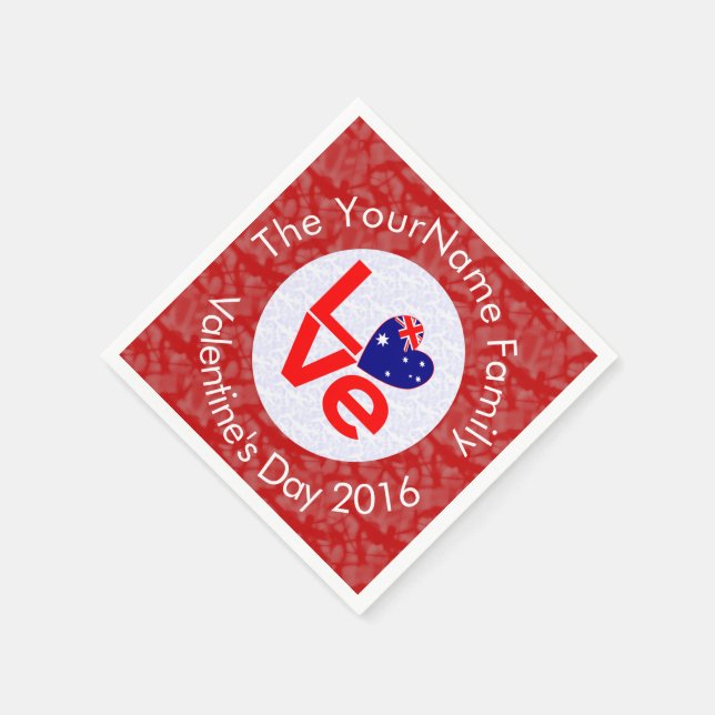 Australian Flag Heart LOVE Red Personalised Text  Napkin (Corner)