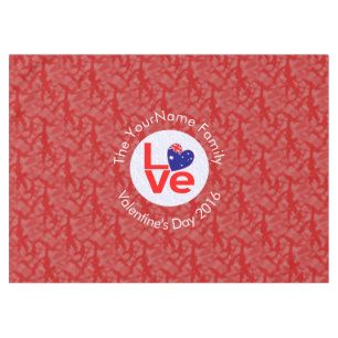 Australian Flag Heart LOVE Red Personalised Text Tablecloth